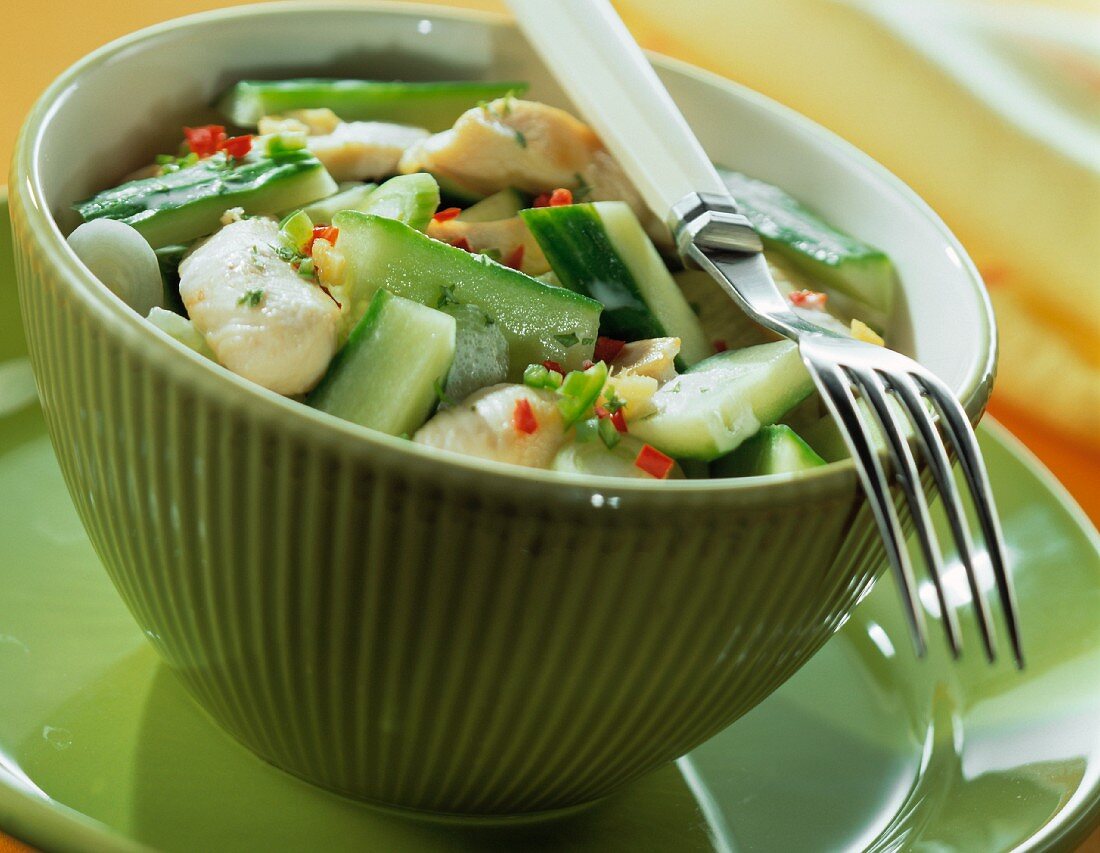 Spicy chicken salad with cucumber and ginger