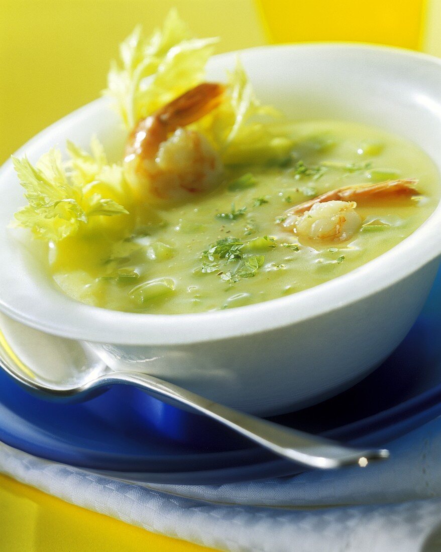 Shrimp soup with saffron and celery