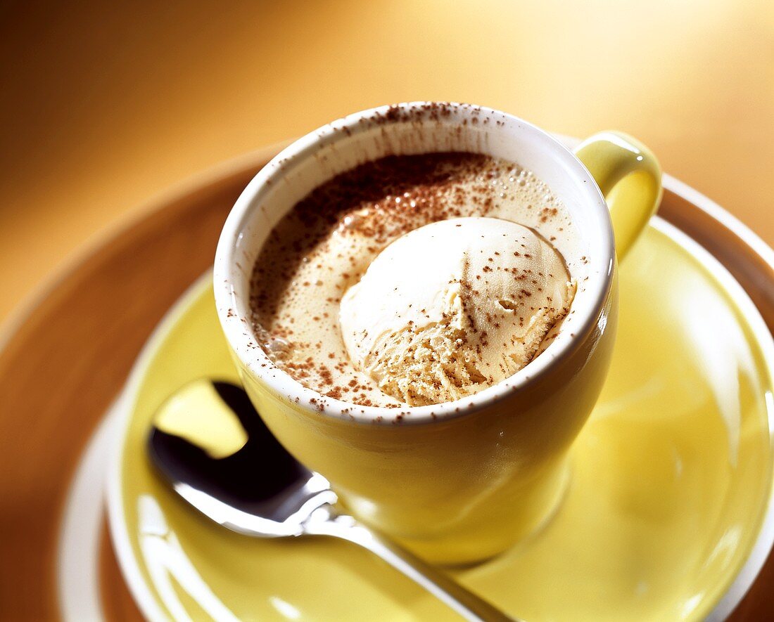 Espresso with Baileys ice cream in yellow cup