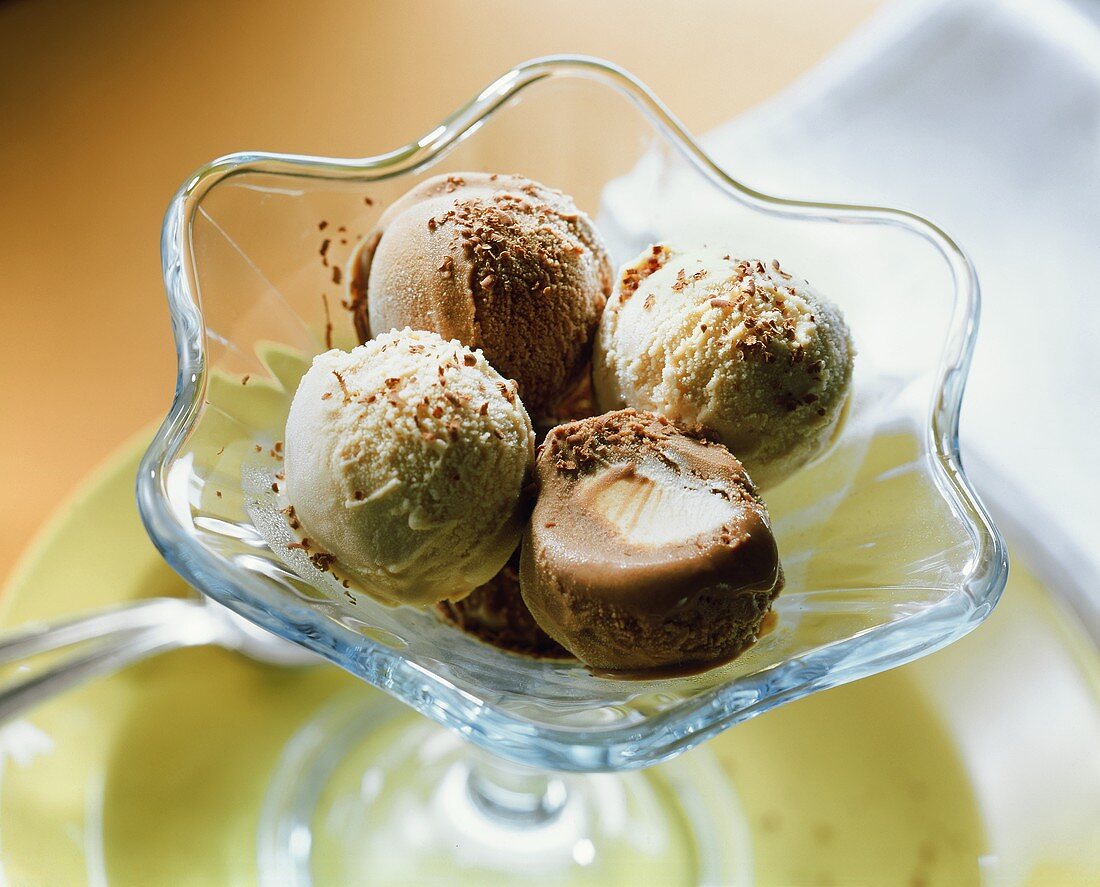 Ice cream truffles in glass bowl