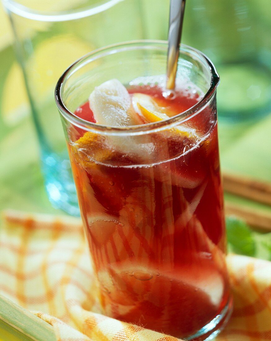 Sangria with fruit in glass