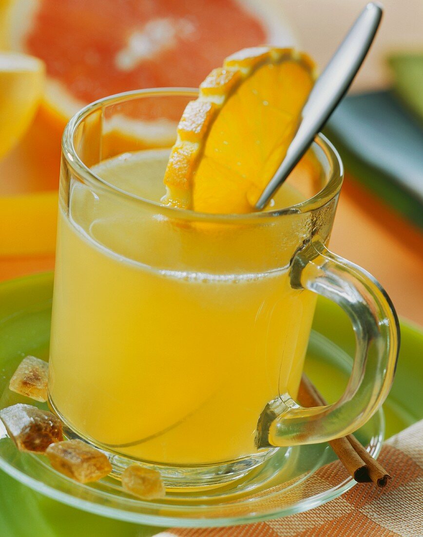 Grapefruit and orange punch in glass cup