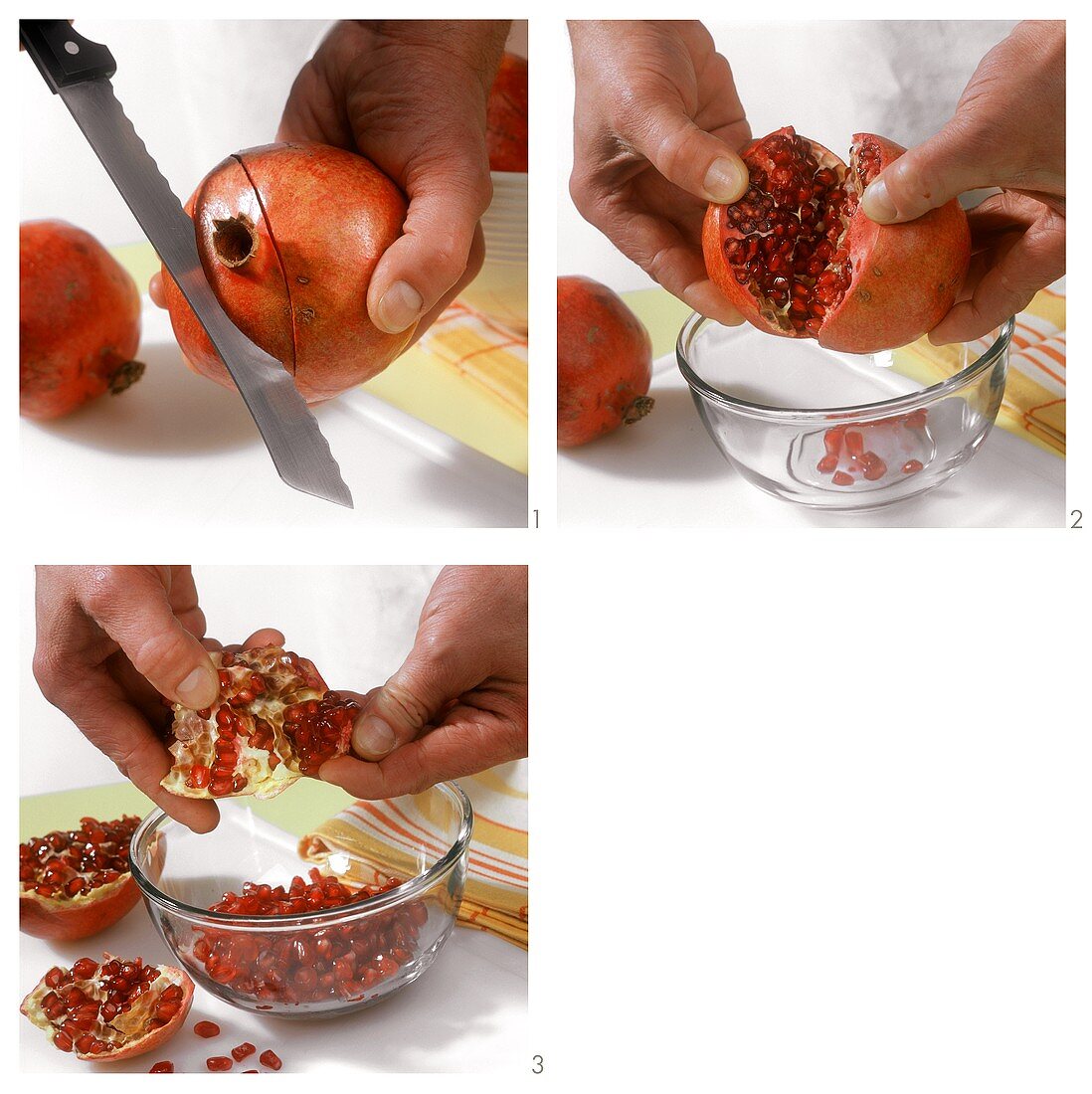 Cutting up a pomegranate and removing the seeds