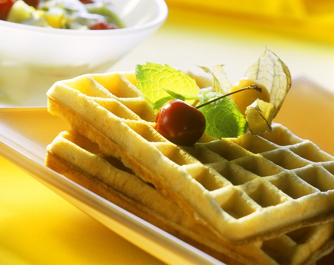 Buttermilk waffles with fruit salad