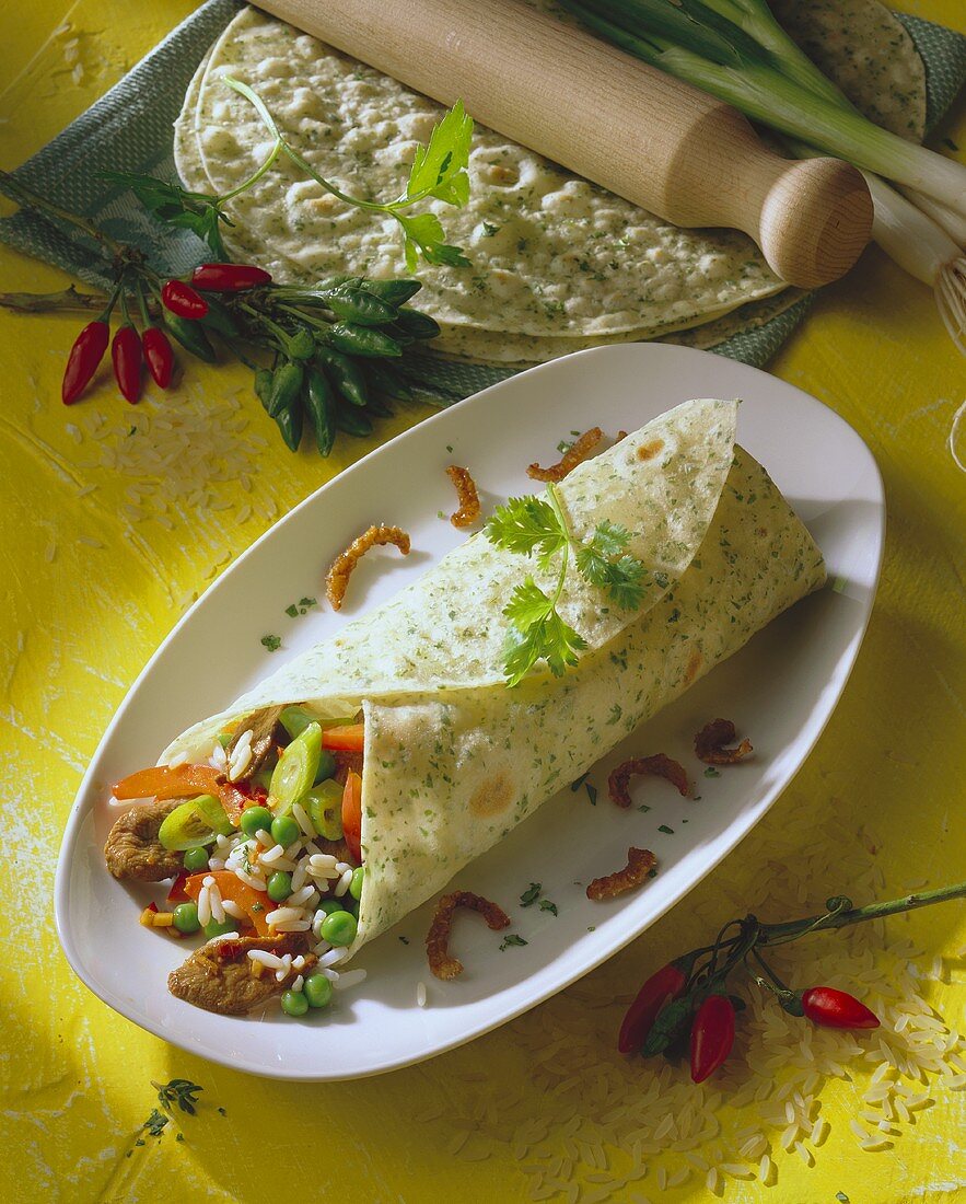 Entenbrust-Reis-Wrap mit Koriandergrün