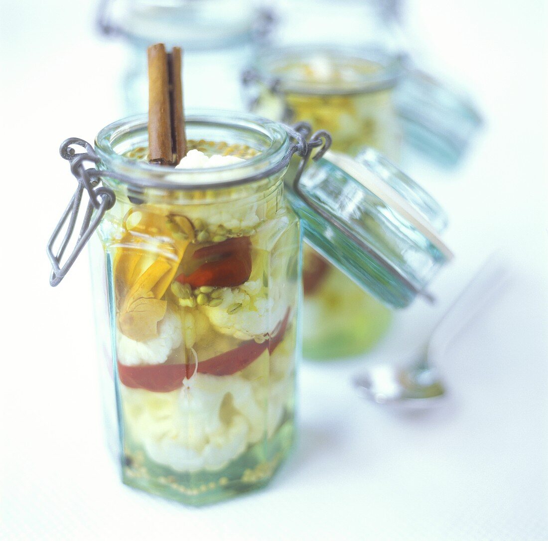 Pickled cauliflower in pickling jar