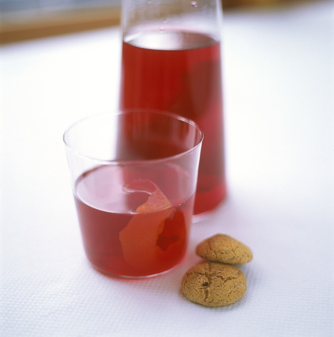 Campari with orange peel and amaretti