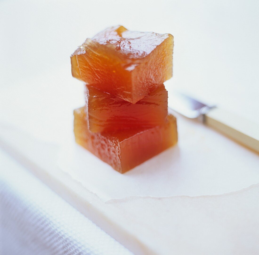 Cubes of quince jelly in a pile