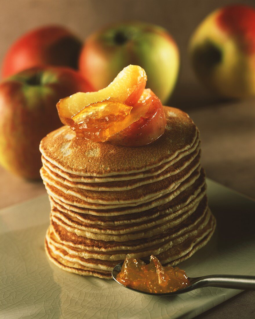 Pancakes with apples and marmalade