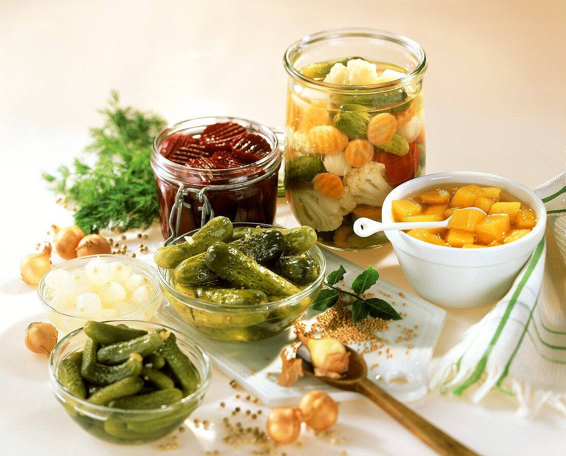 Pickled vegetables (gherkins, pumpkin, beetroot, onions etc)