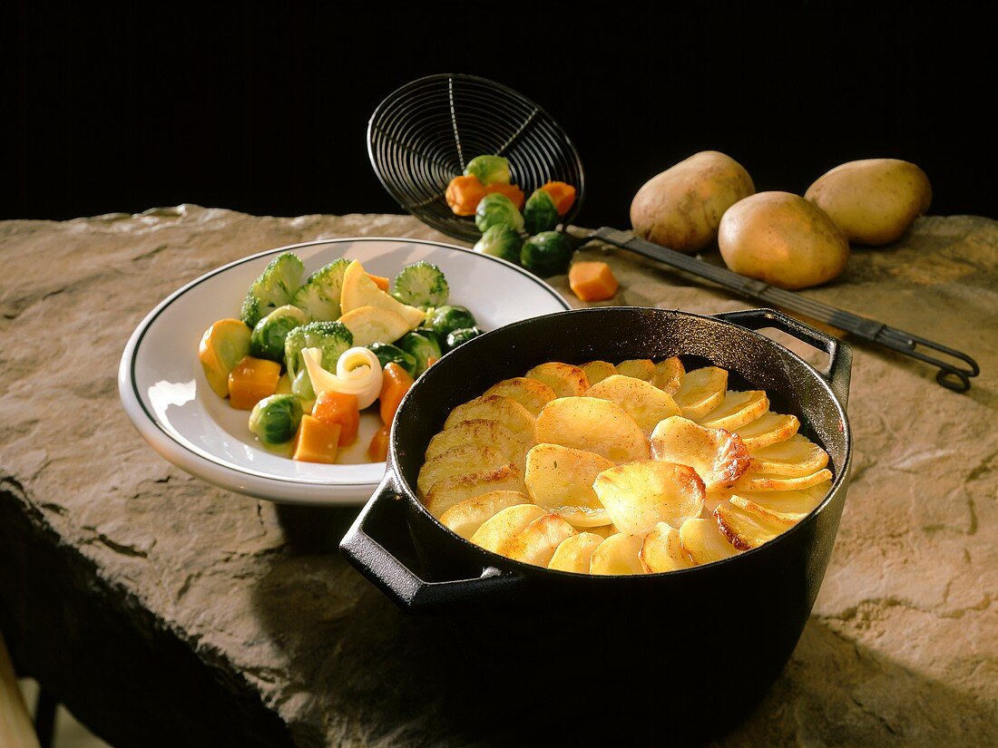 Irish stew with buttered vegetables