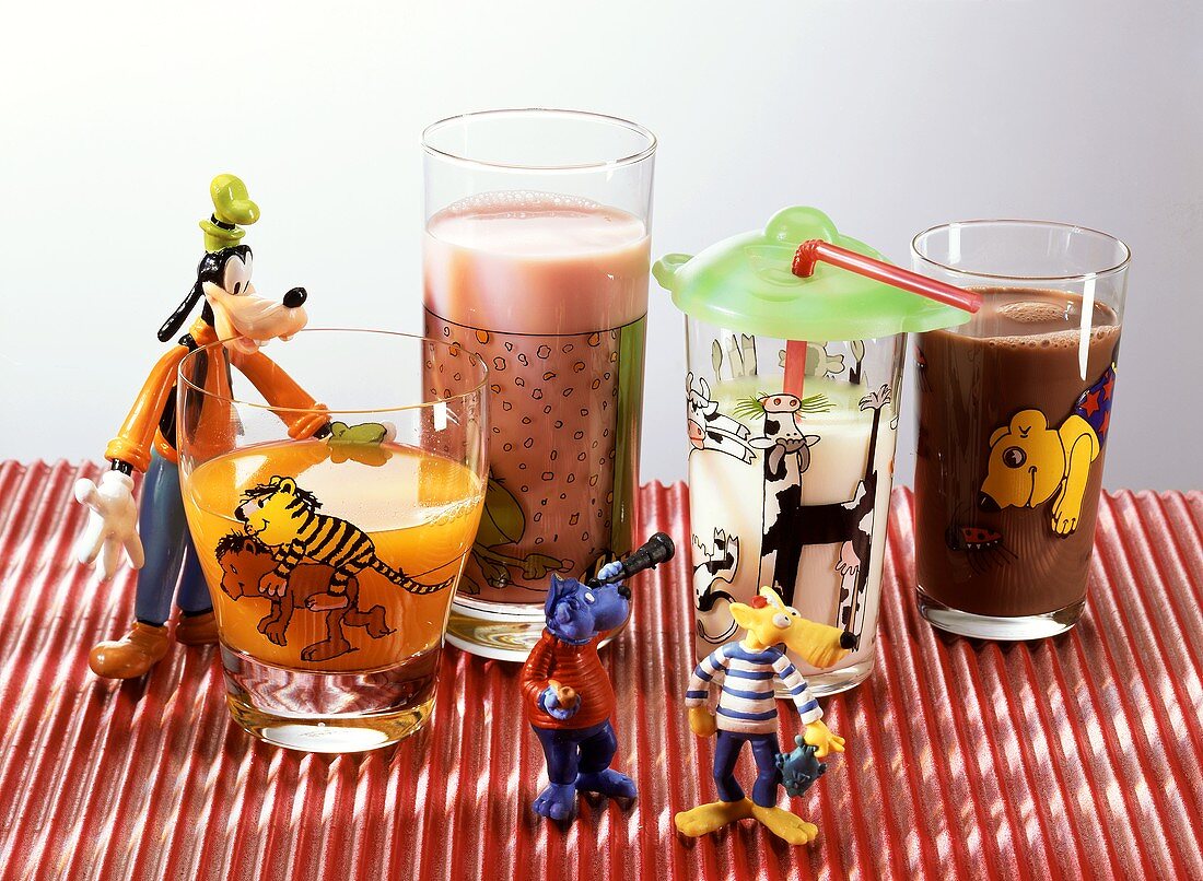 Various breakfast drinks for children