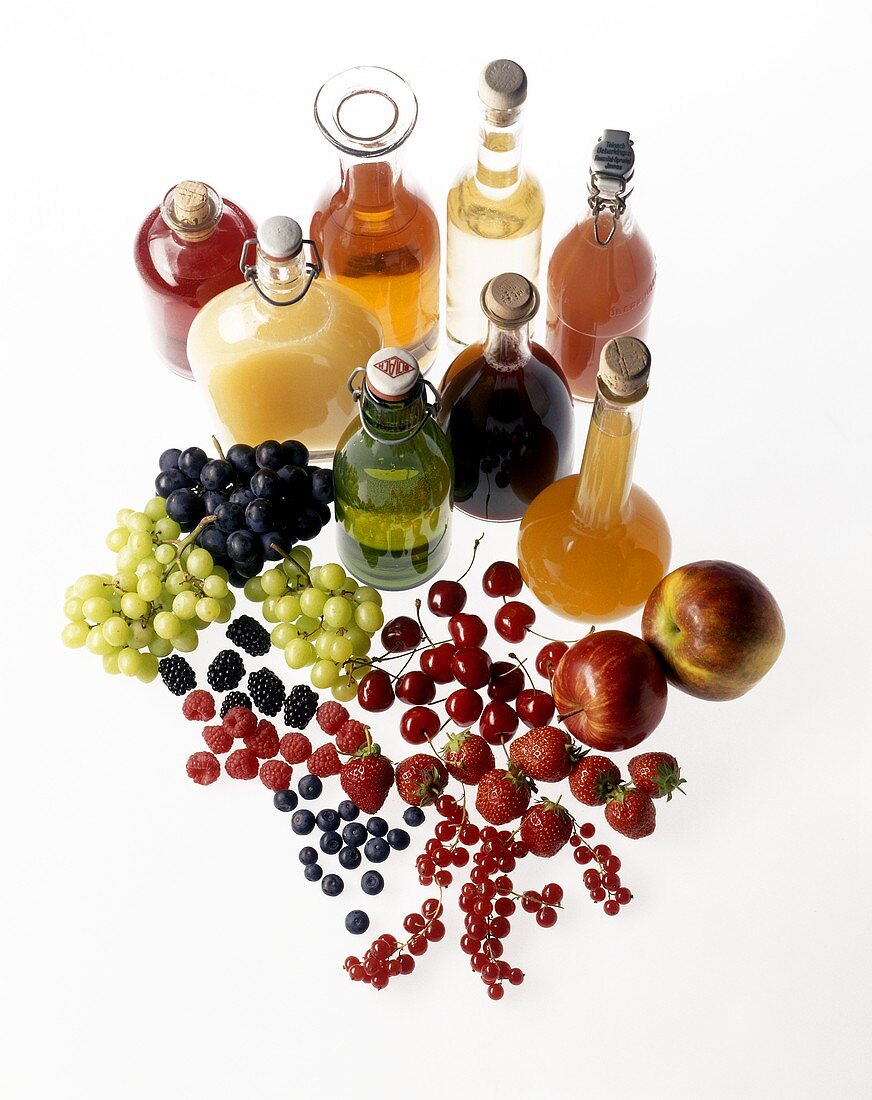 Various fruit juices and fresh fruits