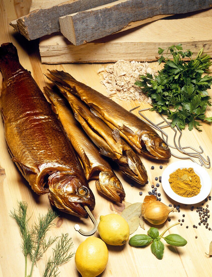 Smoked fish, various spices and herbs