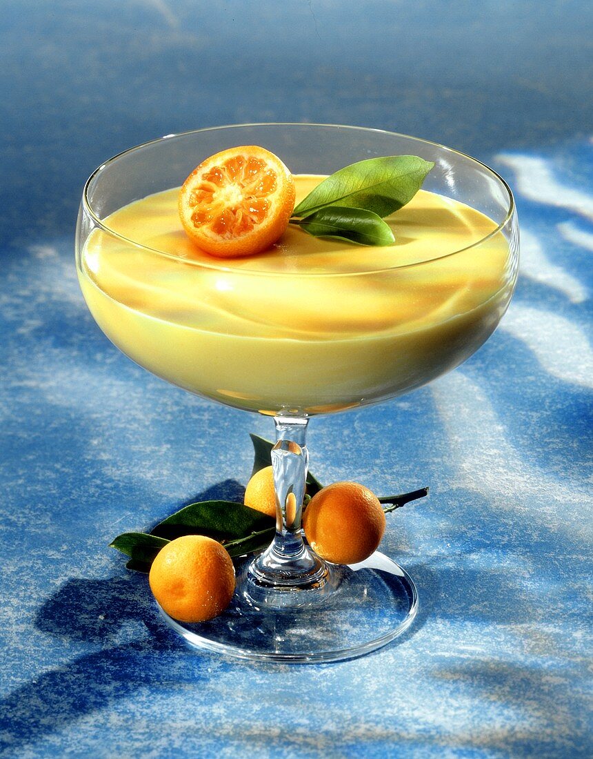 Orange cream mousse with kumquats