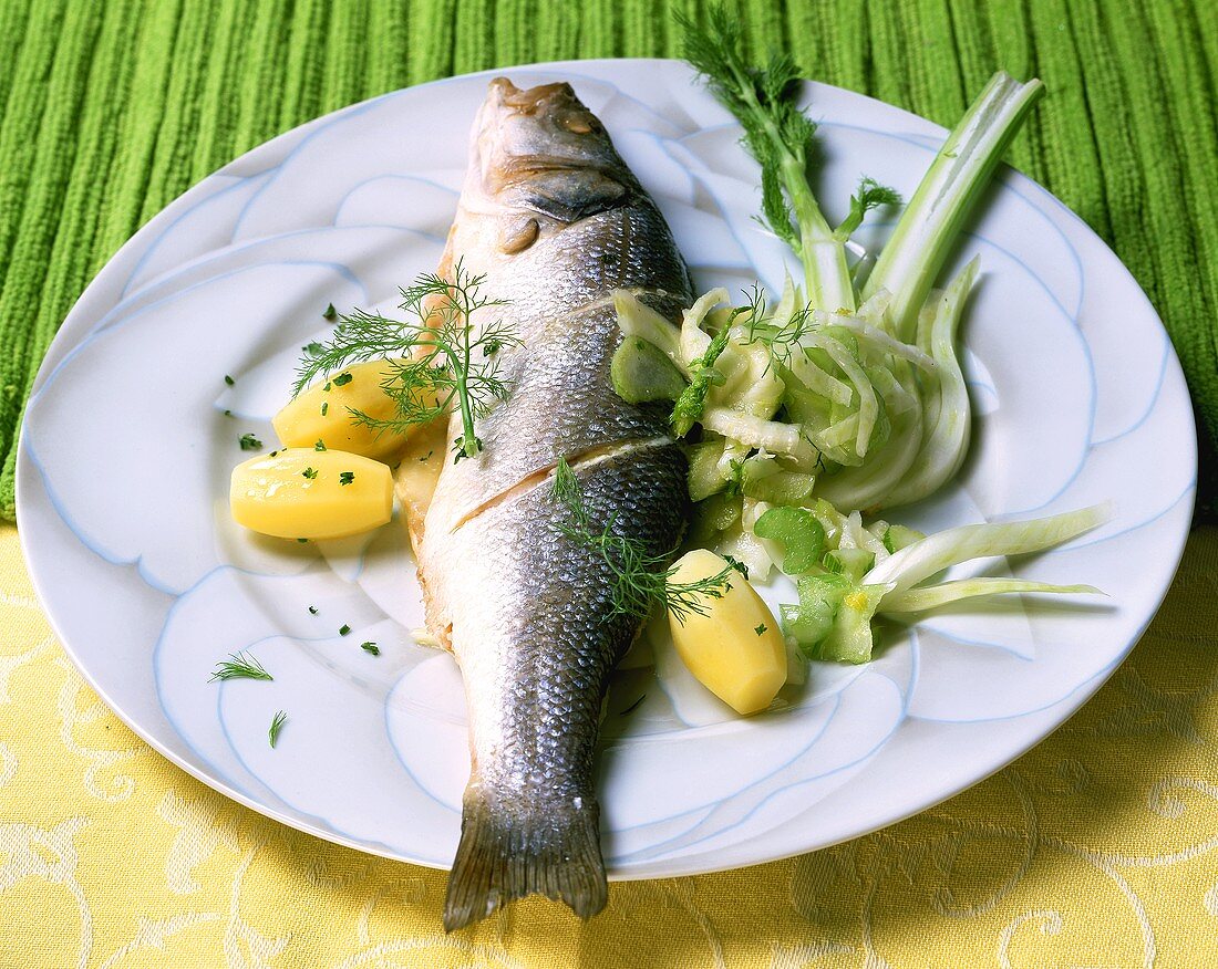 Loup de mer aus der Folie mit Fenchelsalat