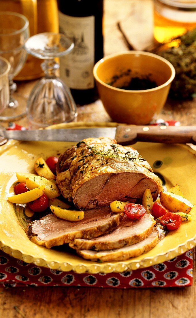 Provencal roast lamb, pistou and rosemary potatoes