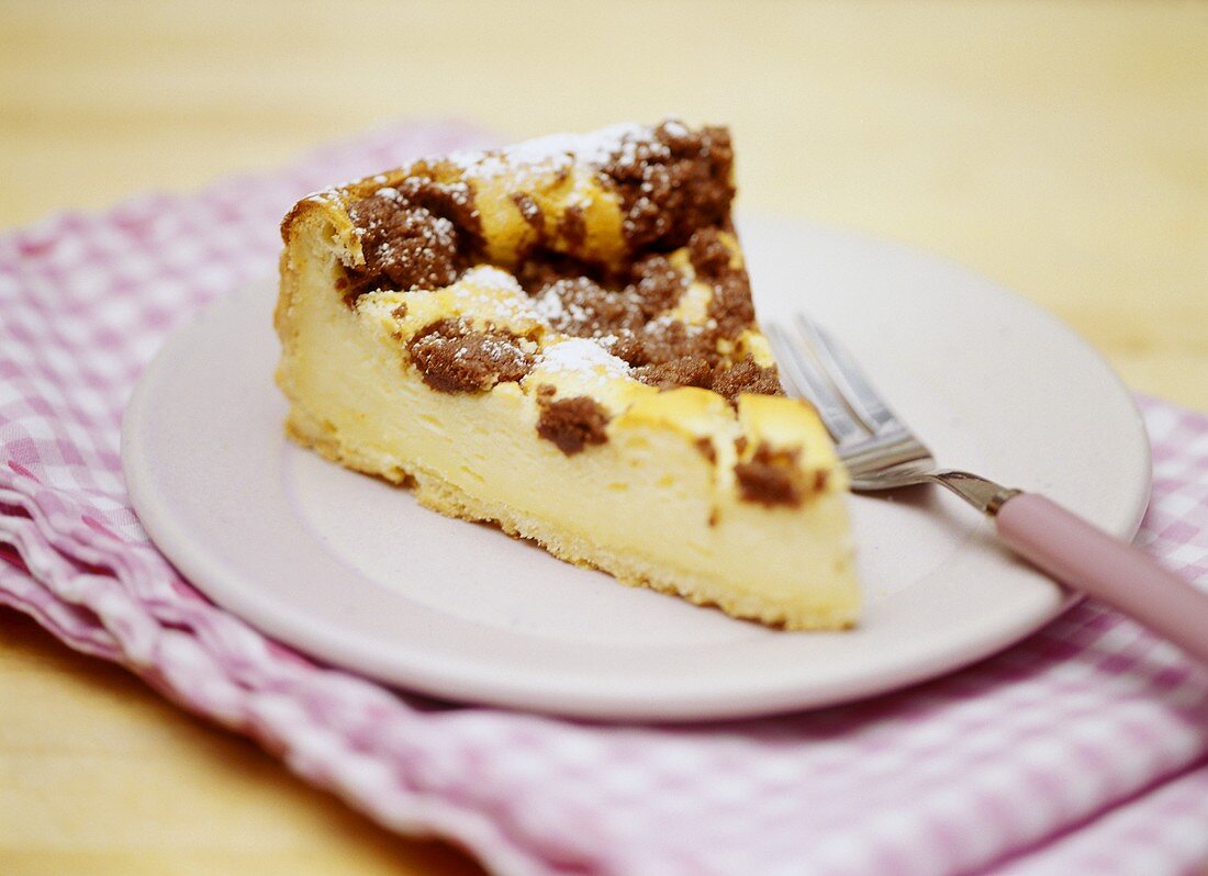 Piece of crumble cake with chocolate