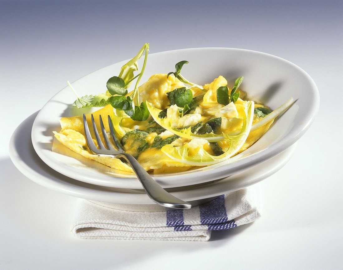 Omelette with wild herbs and sheep's cheese