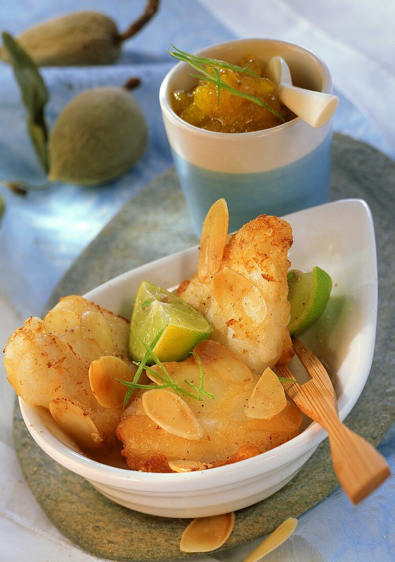 Monkfish in almond tempura with apple chutney