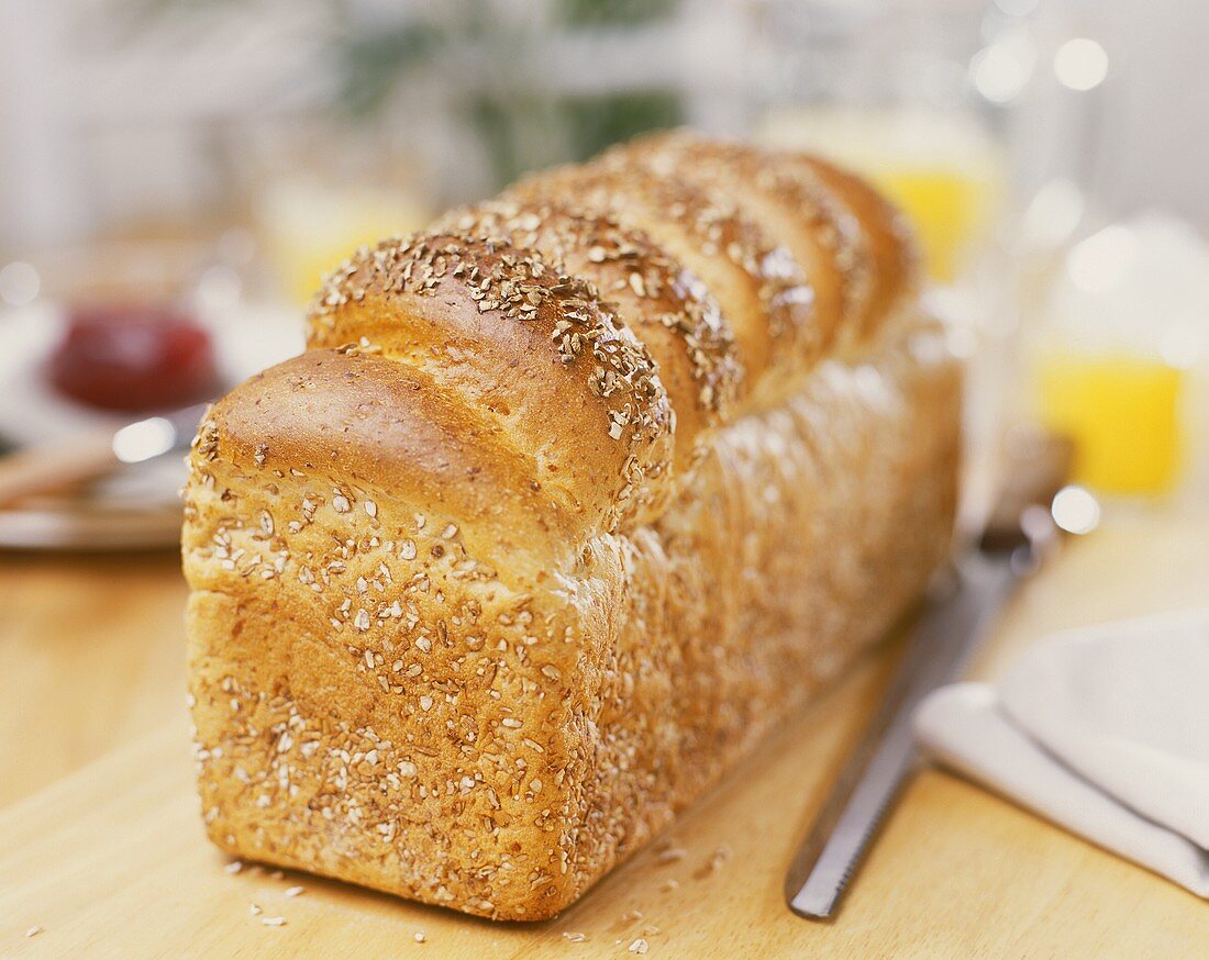 Wheat bread with oats on breakfast table