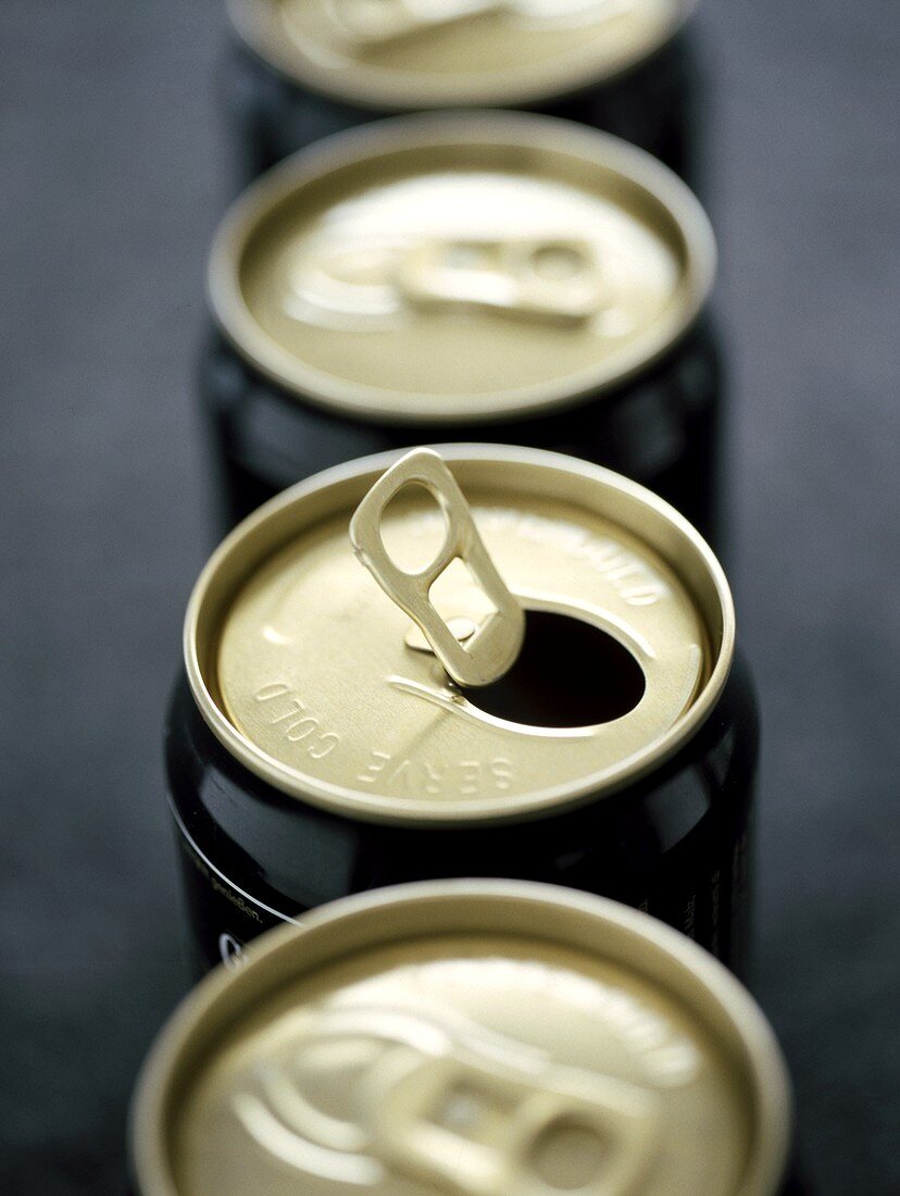 Beer cans, one opened