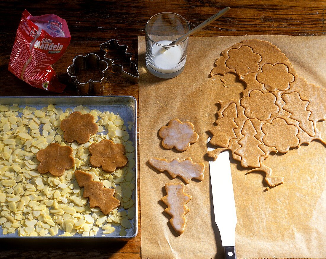 Making chocolate biscuits with almonds