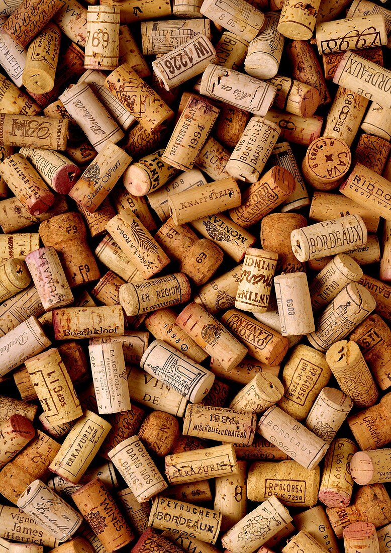 Lots of wine corks (filling the picture)