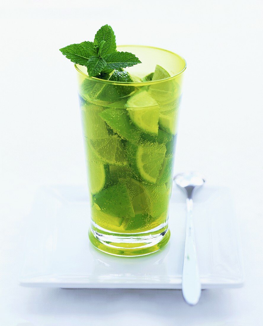 Lime drink with fresh lemon balm