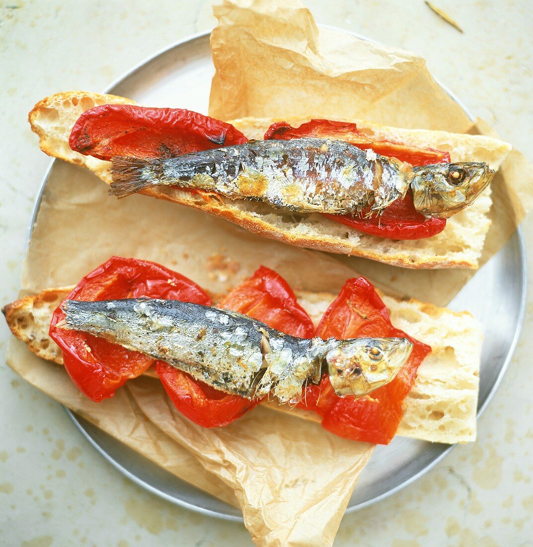 Crostini sarda e peperone (Baguette with anchovies & peppers)