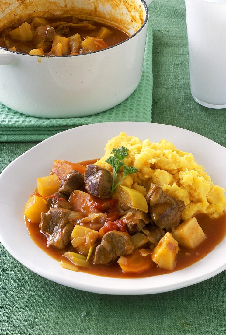 Lamb stew with mashed potato