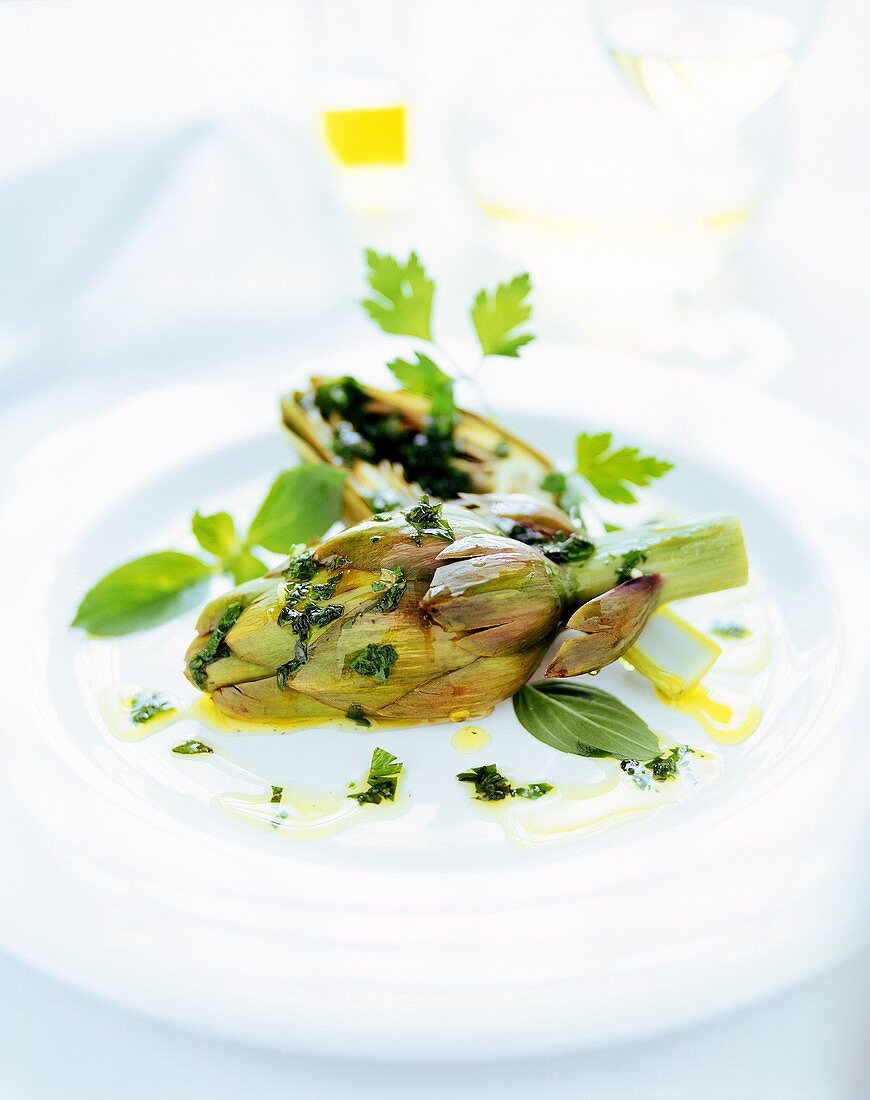 Roasted artichokes with olive oil and herbs