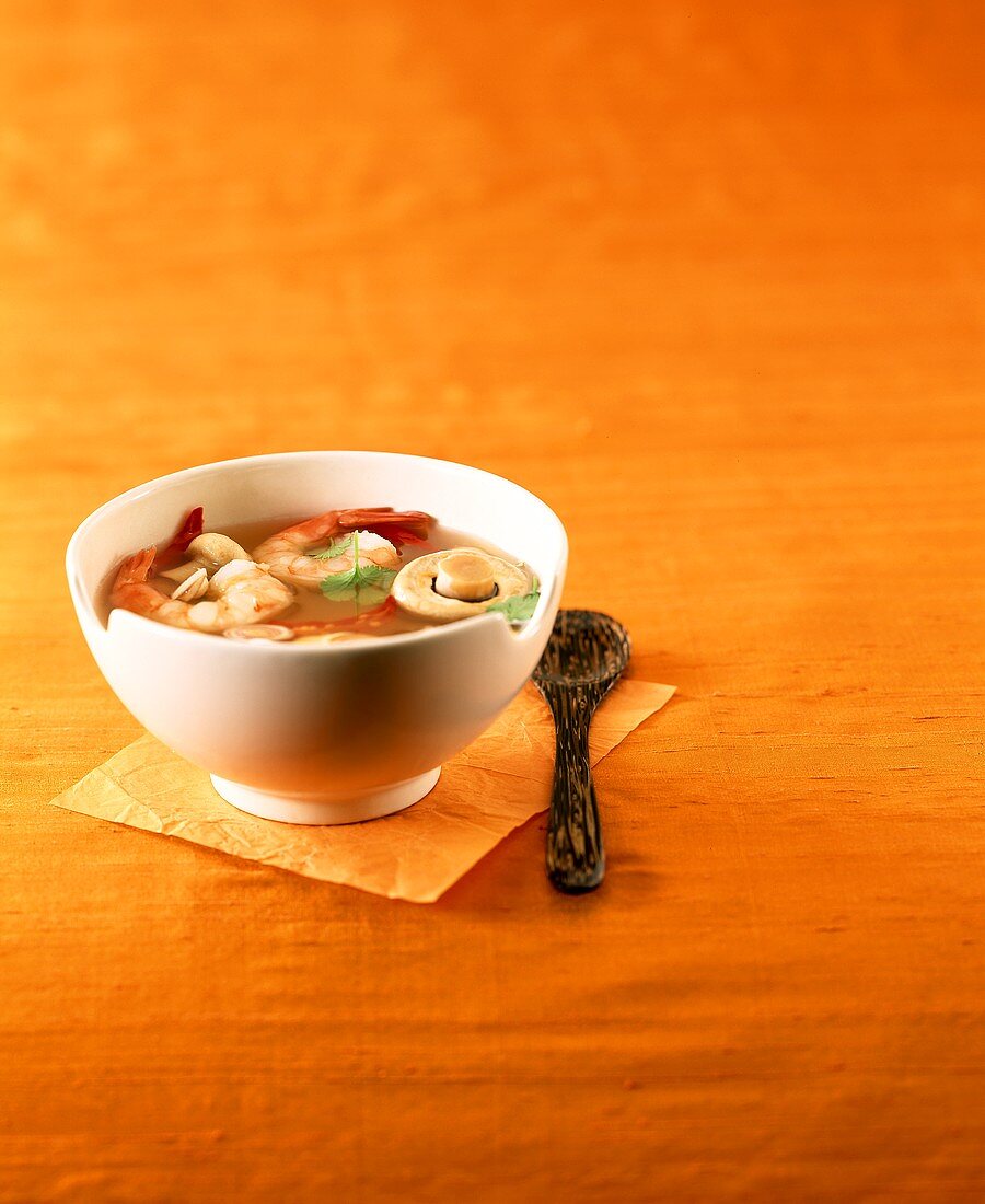 Thai Tom Yum soup with mushrooms and shrimps