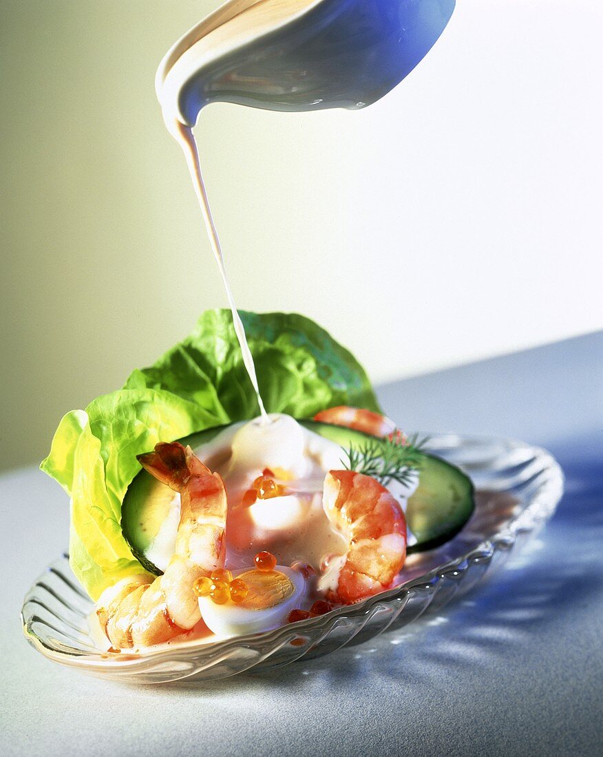 Dressing salad with mayonnaise dressing