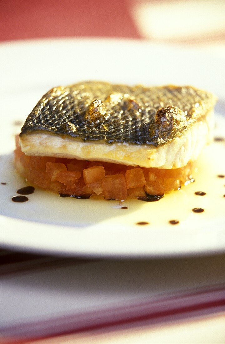 Sea bass on diced tomatoes
