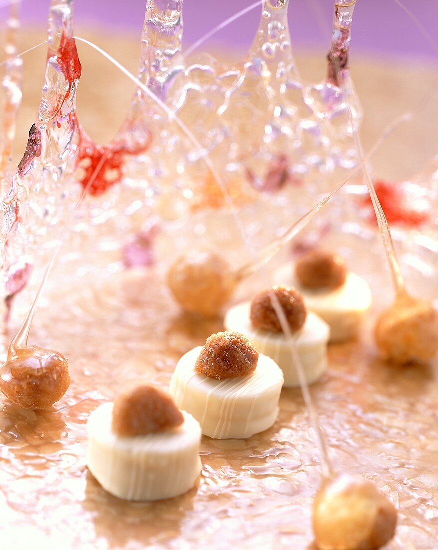 White chocolates with honey-roasted macadamia nuts