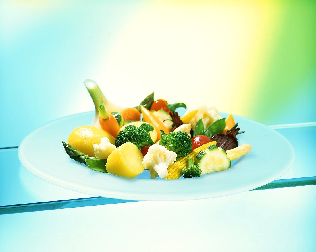 Plate of vegetables with boiled potatoes