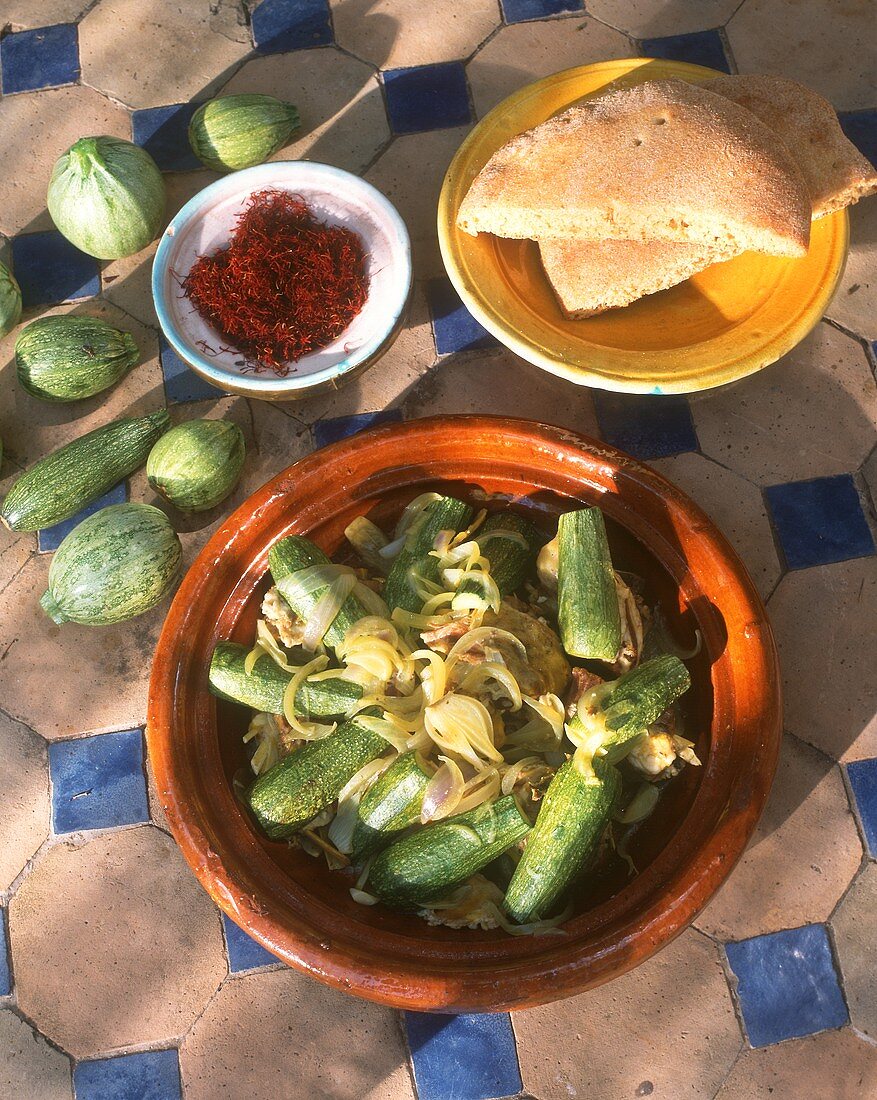 Moroccan lamb stew with courgettes and onions