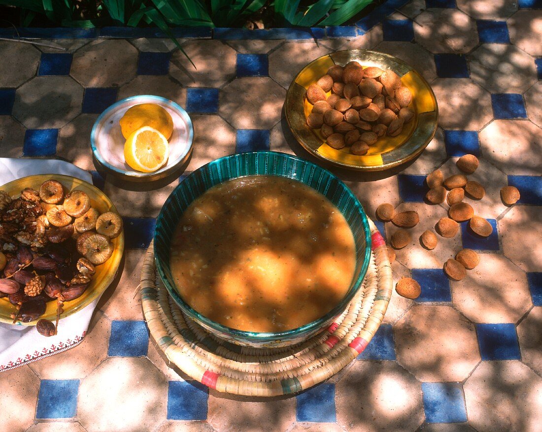 Harira: Moroccan lentil soup with figs and almonds