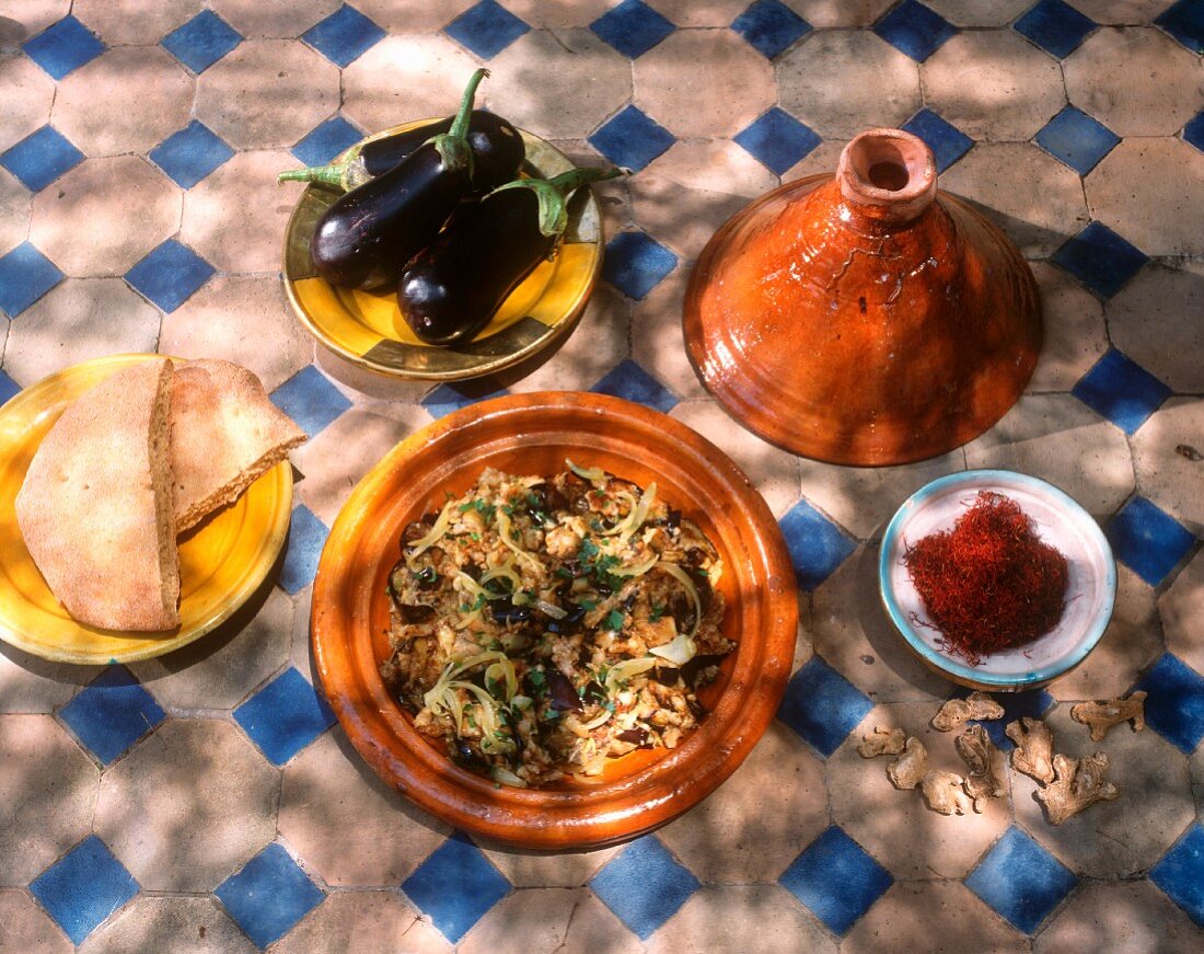 Moroccan aubergine tajine with onions