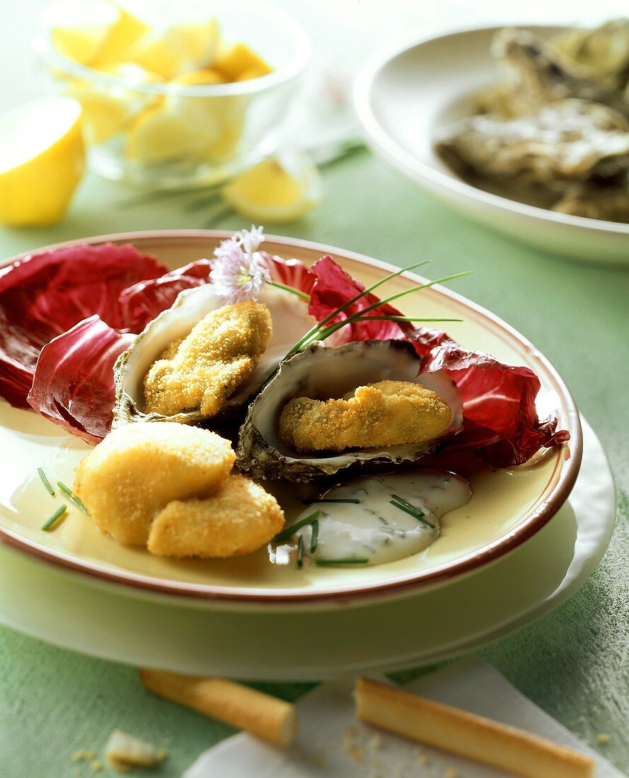 Capesante e ostriche in salsina (shellfish appetiser)