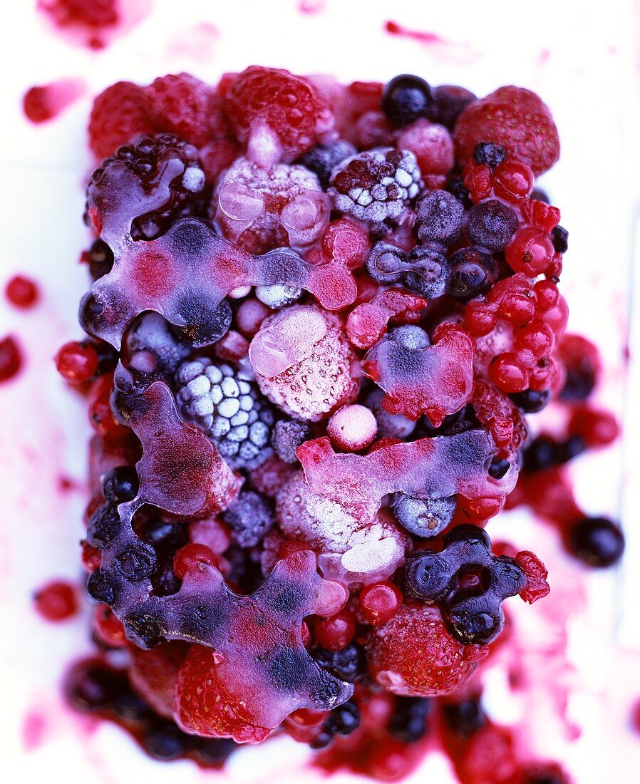 Frozen berries in a block