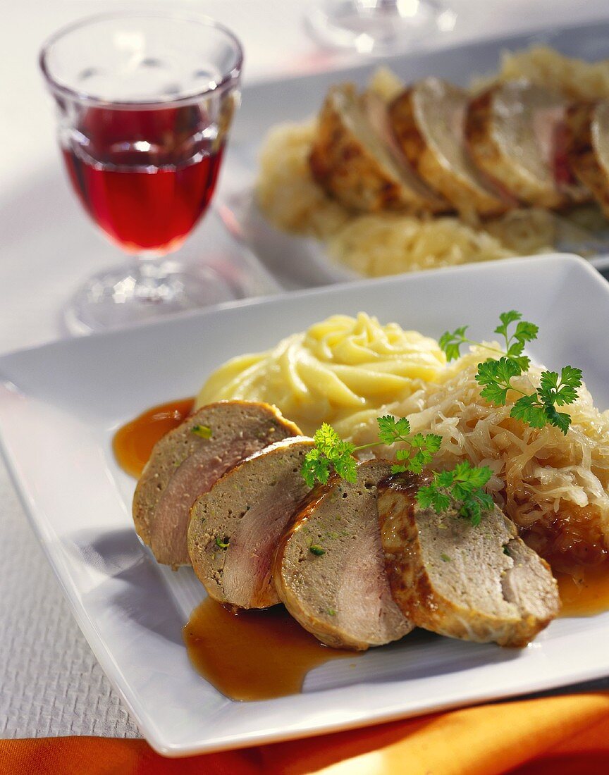 Stuffed pheasant breast in pork caul with champagne sauerkraut
