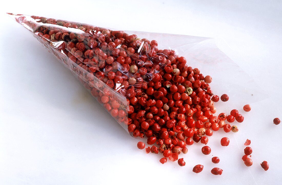 Pink peppercorns in cellophane