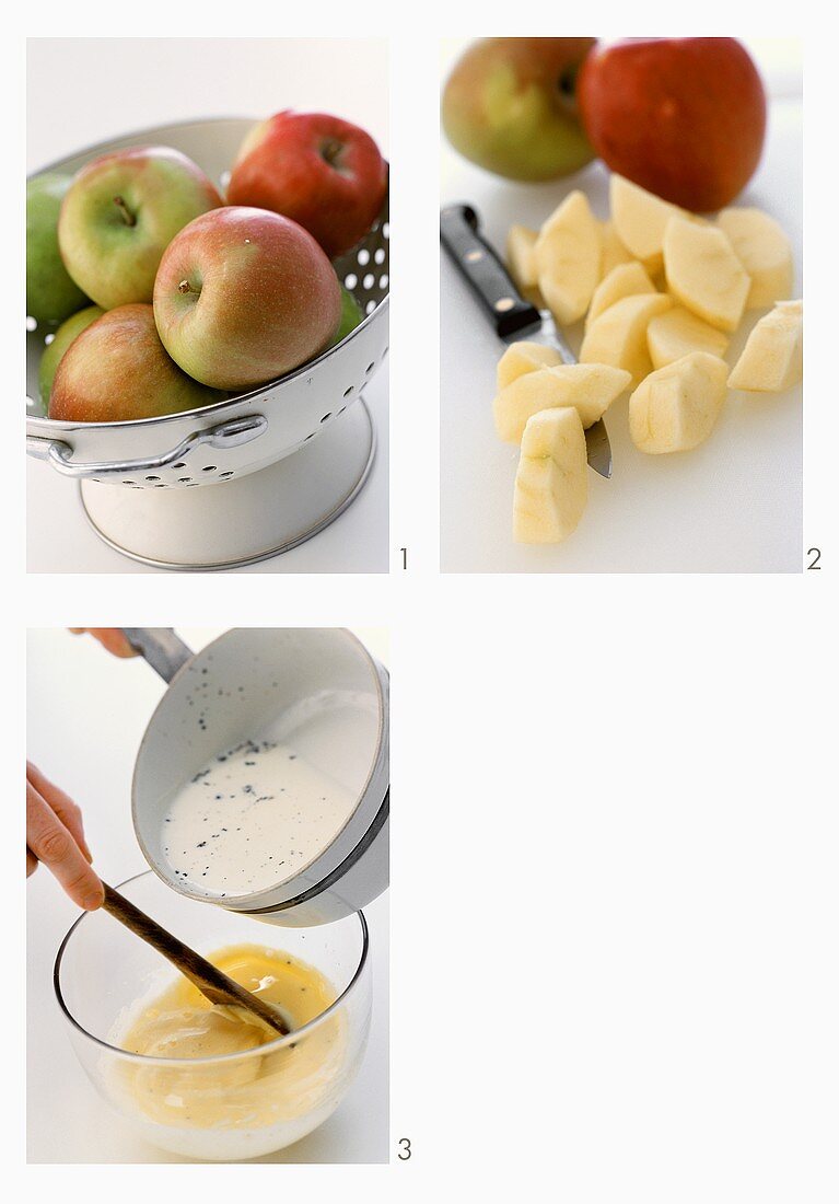 Apfelcharlotte mit Vanillesauce zubereiten