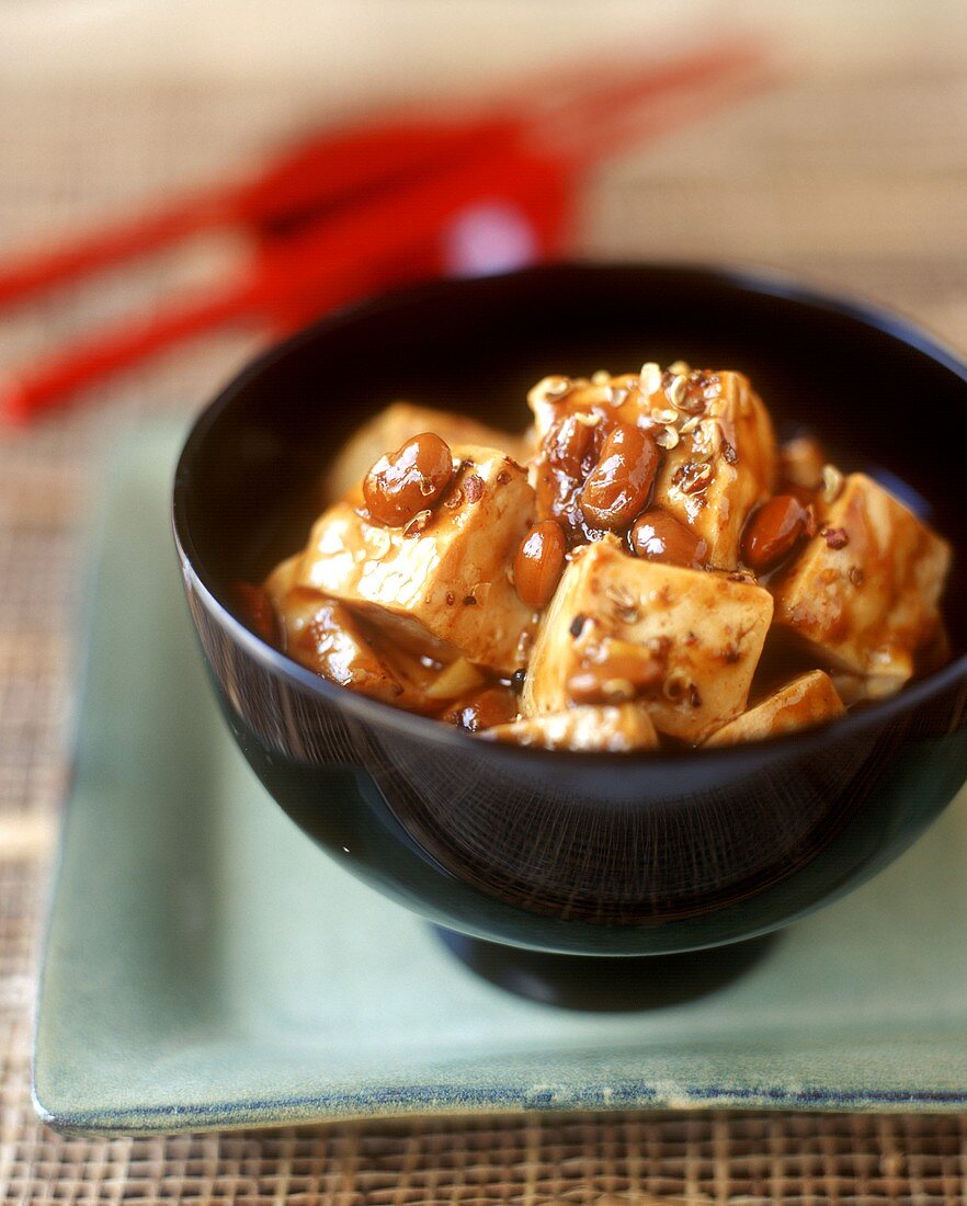 Mapo doufu (fried tofu with bean sauce, Sichuan, China)