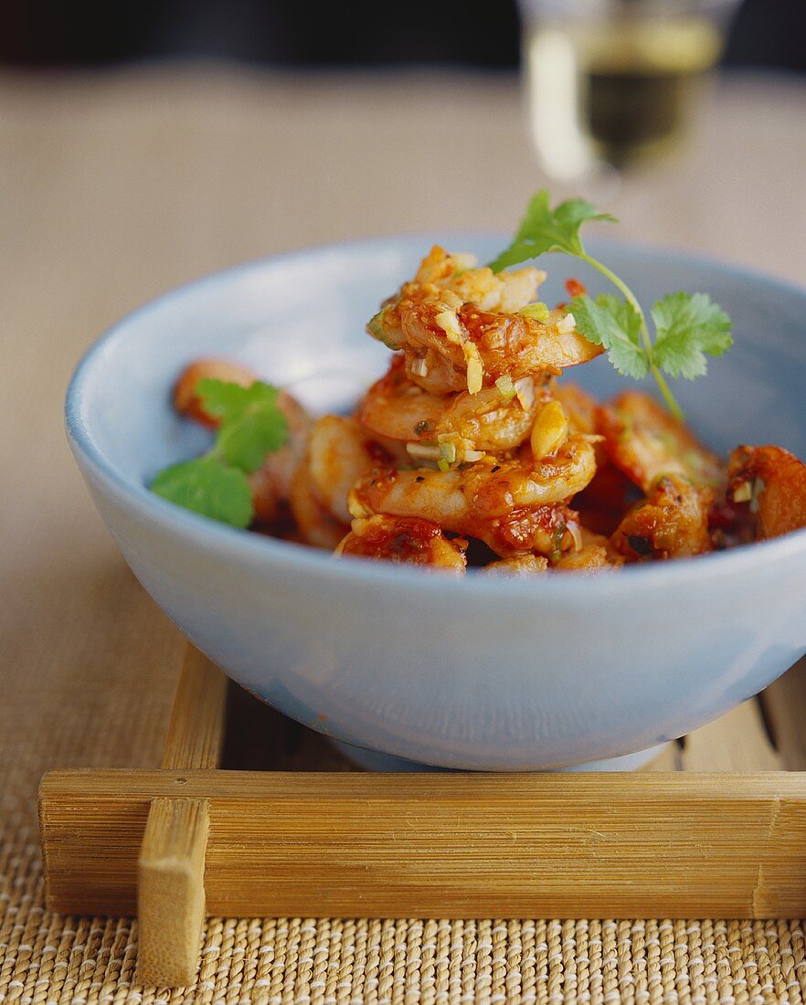 Spicy king prawns cooked in the wok (Sichuan, China)