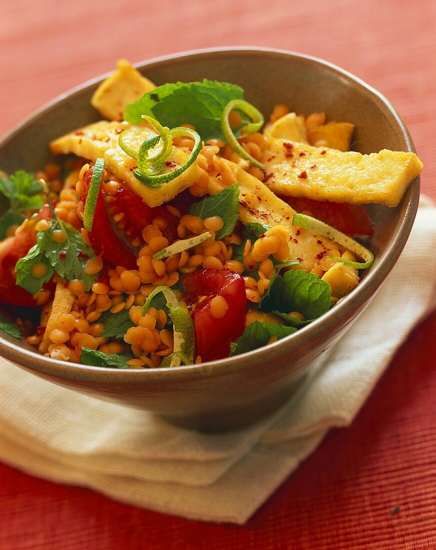 Gebratener Tofu mit Linsen