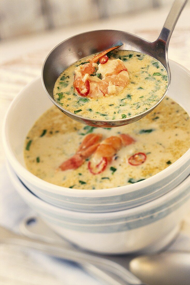 Seafood soup with herbs and chili