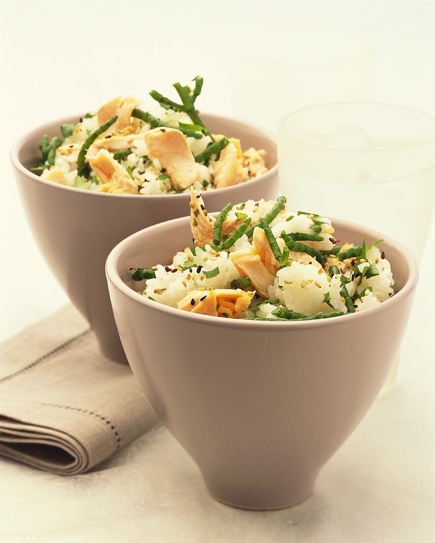 Rice salad with smoked trout and sesame